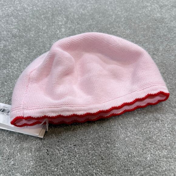 Janie and Jack NWT Pink Knit Beanie Beret Red Bow Scalloped Baby Girl 18–24 Mos - Picture 5 of 12